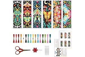 ORIGACH 6 Pcs Cross Stitch Bookmark Kit for Beginner Adults, Vivid Moths Stamped Embroidery Bookmark Kit with Instruction for Starters Printed Cross Stitch DIY Kits for Book Lovers