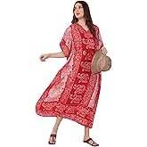 Divine threads -- Elephant Design Women Kimono Cover Up V Neck Batwing Sleeve Plus Size Beach Kaftan Dresses