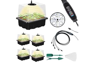 CANNABMALL Seedling Starter Trays 5 Packs Seed Starter Tray with Grow Light, Smart Controller Seed Starting Trays Kit with Humidity Dome (60 Cells) Indoor Gardening Plant Germination Trays Black