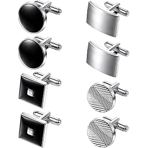 MSHHDK 4 Pairs Cufflink for Men Set Striped Disc Square Rectangle Cuff Link | Classic Tone Cuff Links, Fashion Men Cufflinks,