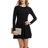 Vomidia Womens Long Sleeve Dress 2026 Spring Fall Fashion Crewneck Ribbed Knit Flare A-Line Soft Casual Mini Dresses