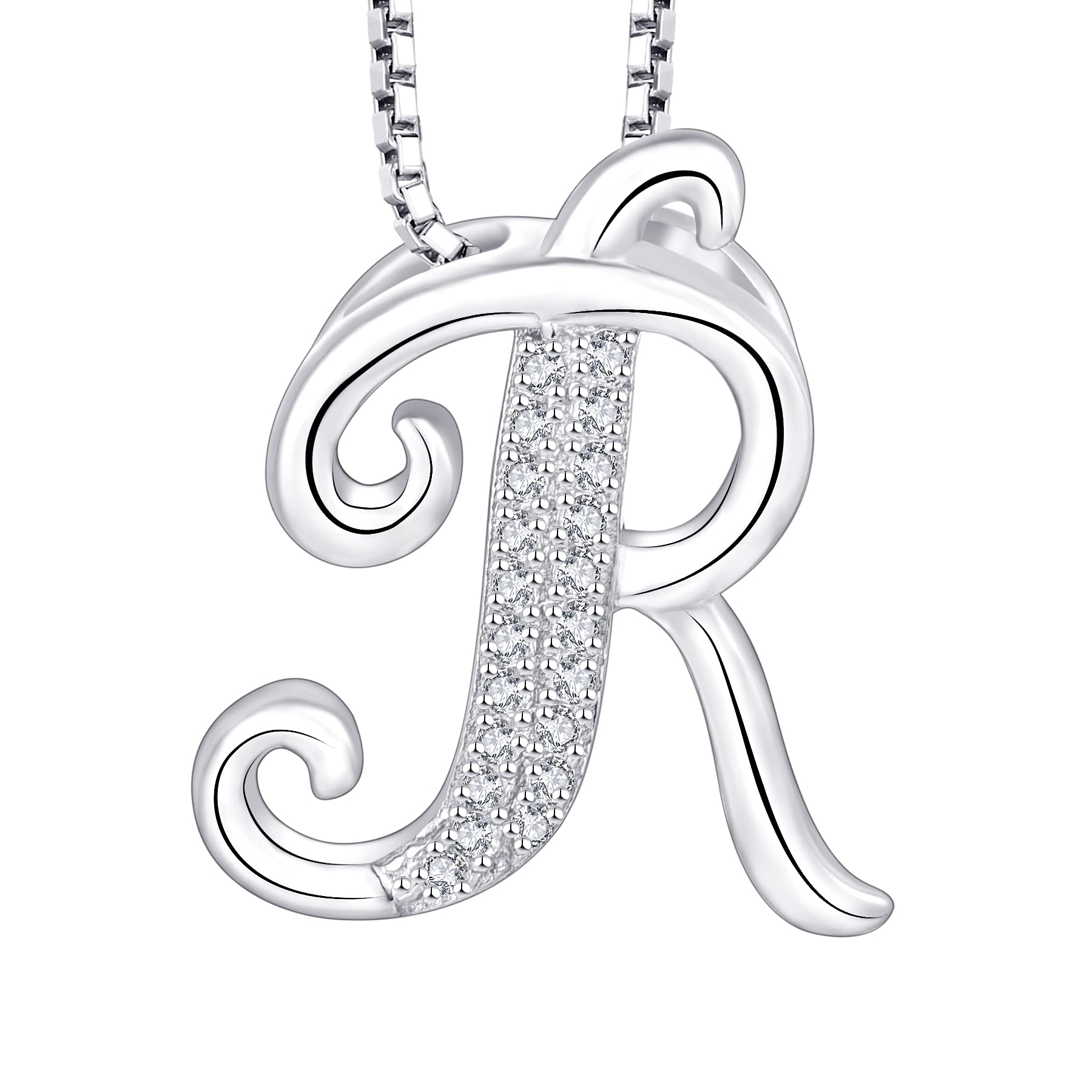 starchenie Letter Necklace Lucky Letter R Necklace Zircon Pendant 925 Sterling Silver Necklace for Women