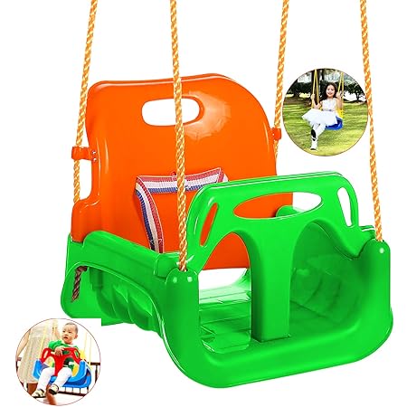Bunao Babyschaukel 3 in 1 Babysitz verstellbar und mitwachsend Schaukelsitz Gartenschaukel für Baby und Kinder mit Rückenlehn