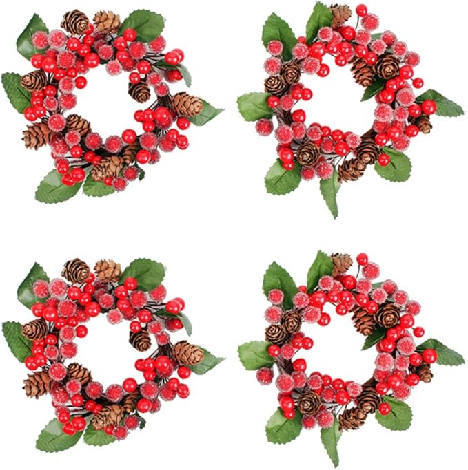 Amosfun 4pcs Weihnachtskranz Dekoration Beere Zweig Tannenzapfen