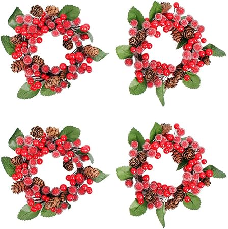 Amosfun 4pcs Weihnachtskranz Dekoration Beere Zweig Tannenzapfen