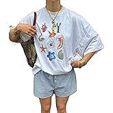 Women's Y2k Oversized Graphic Tshirt Fruit Print Half Sleeve Crew Neck Casual Loose Drop Shoulder Tees Shirt