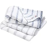 HIORIE Imabari Towel, 2-Piece Bath Towel Set, Japanese Towels, Stripes Towel, Absorbent, Quick-Dry, Thin, Blue + Grey
