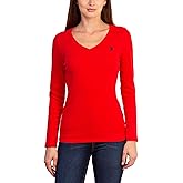 U.S. Polo Assn. USPA Long Sleeve Rib V-Neck Tee Engine Red LG