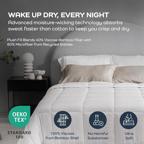 OLIVE + CRATE COOLING OVERSIZE KING SIZE COMFORTER – HYPOALLERGENIC 100% BAMBOO VISCOSE OUTER COVER – OVERSIZED KING DUVET INSERT – FLUFFY LIGHTWEIGHT PLUSH – WHITE COMFORTER – 116″X 98″