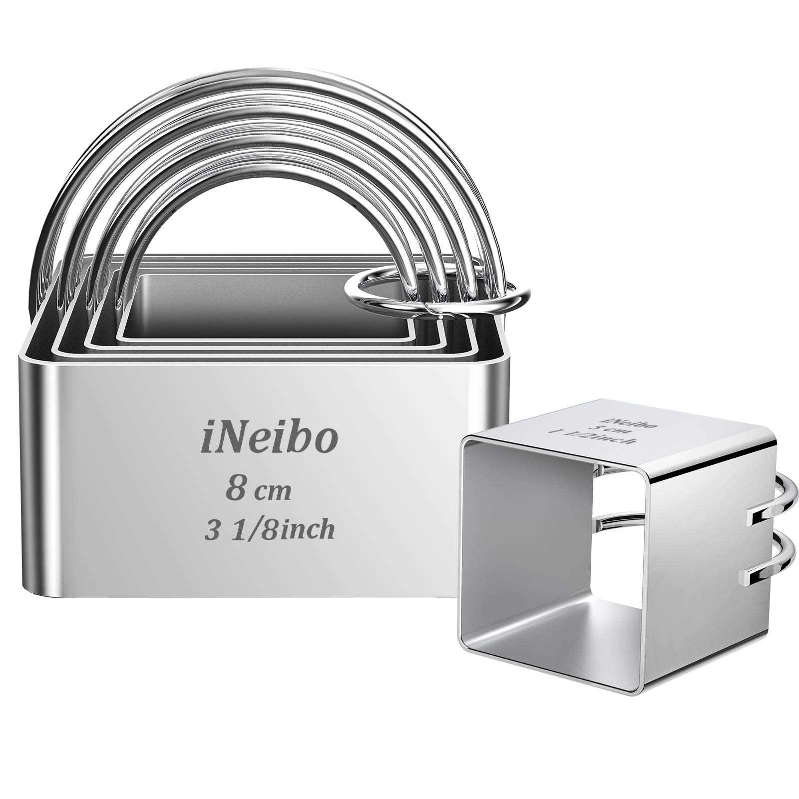 iNeibo Biscuit Cutter Set, Stainless Steel Cookie Cutter Round Fluted Edge DIY Pastry Cutters Baking Molds with Handle for Dumpling Skin Cutters Muffins Crumpets Donuts Scones Kichen (Flat Square)