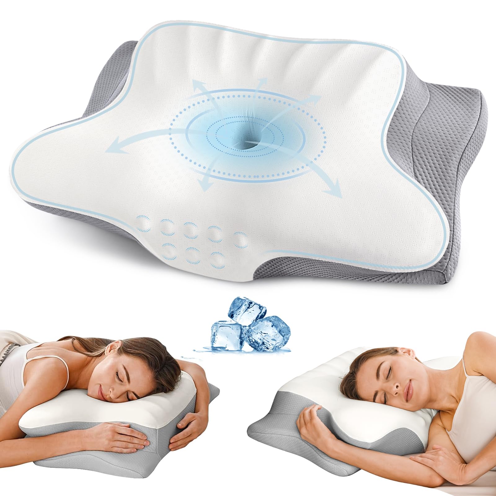 Photo 1 of Cervical Neck Pillow for Pain Relief - Ergonomic Memory Foam Pillows for Sleeping, Cooling Side Sleeper Pillow for Neck Support, Contour Orthopedic Bed Pillow for Back Stomach Sleepers