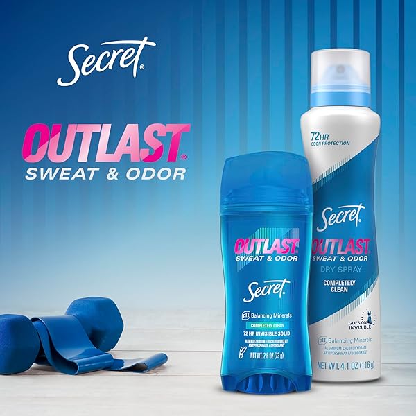 SECRET OUTLAST ANTIPERSPIRANT DEODORANT FOR WOMEN, 72HR SWEAT & ODOR PROTECTION, PH BALANCING MINERALS, INVISIBLE SOLID, COMPLETELY CLEAN SCENT, TRAVEL SIZE, 0.5 OZ