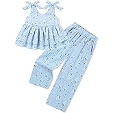 SANMIO Toddler Baby Girl Clothes Floral Summer Outfits Ruffle Sleeveless Tops with Wide Leg Pants Clothing Set for 1-5T