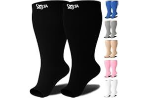 Zeta Socks Open Toe XXXL 26 Inch Wide Calf Plus Size Compression 20-30 mmHg (1 Pair)