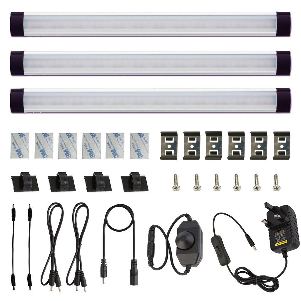 AIBOO Under Cabinet Lights Bar, Cupboard Lights with Dimmer Switch, Ultra Thin Kitchen Lighting 240V, Wardrobe Closet Cupboard Light Strip 2700K WarmWhite (3 Panels)