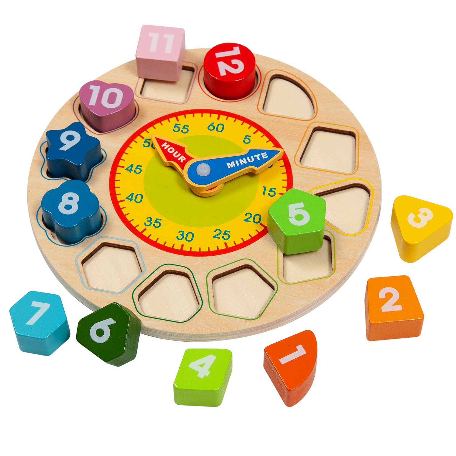 Wondertoys Wooden Shape Sorting Clock Toddlers Gifts Educational Toy