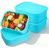Meyeyaia 4 Pcs Silicone Freezer Trays with Lid, 6 Cup Freezer Silicone Molds Reusable Rectangle Soup Food Containers Freezing Ice Trays for Soups Sauces Stews Curries (Lake Blue)