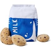Amazon Basics Interactive Dog Squeak Toys with 1 Milk Carton and 4 Cookies, Ideal for Puppies, Small and Medium Dogs, Soft Plush for Fetch and Cuddling