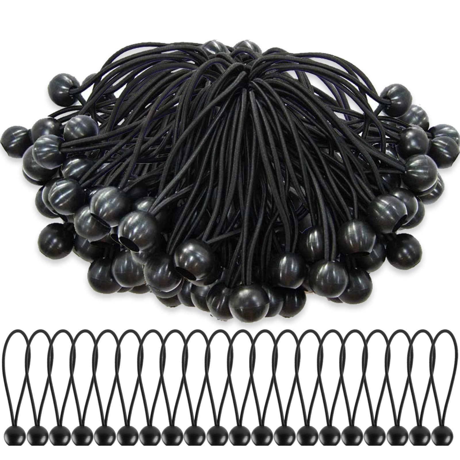 Bungee Cord with Balls 75 Piece, Tarpaulin Bungee Cords 6 Inch, Heavy Duty Marquee Bungee Toggles, Adjustable Flag Bungees, for Marquees, Camping Tarp,tarpaulin holder, Black