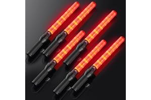 ROADHERO Traffic Wand, 6 Pack 21 Inch Led Safety Light Wands with 2 Flashing Modes, Traffic Control Baton, Air Marshaling Signal Wand with Side Clip for Airport, Parking, and Car Directing, Red