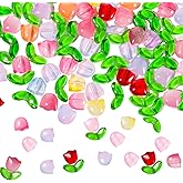 200Pcs Tulip Flower Beads, Colorful Glass Flower Beads Translucent Crystal Loose Bead for Jewelry Making, Bracelets, Necklaces, Earrings, Spring Summer DIY Crafts