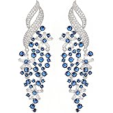 Zircon Gemstone Drop Dangle Earrings, Rhinestone Cluster Earrings Luxury Bridal Flower Fashion Jewelry, 18K Gold Plated 925 Sterling Silver Posts Sparkly Evening Dressy Earrings