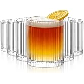 INSETLAN Ribbed Glass Tumblers Set of 6-14 oz Vintage Glassware, Clear Drinking Glasses for Wine, Juice, Cocktails, Water, Iced Coffee, Whiskey - Dishwasher Safe, Durable and Elegant
