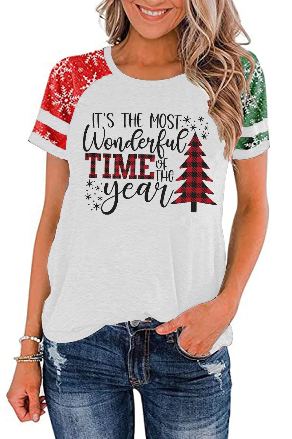 Ovazly Christmas Shirt for Women Raglan Sleeve
