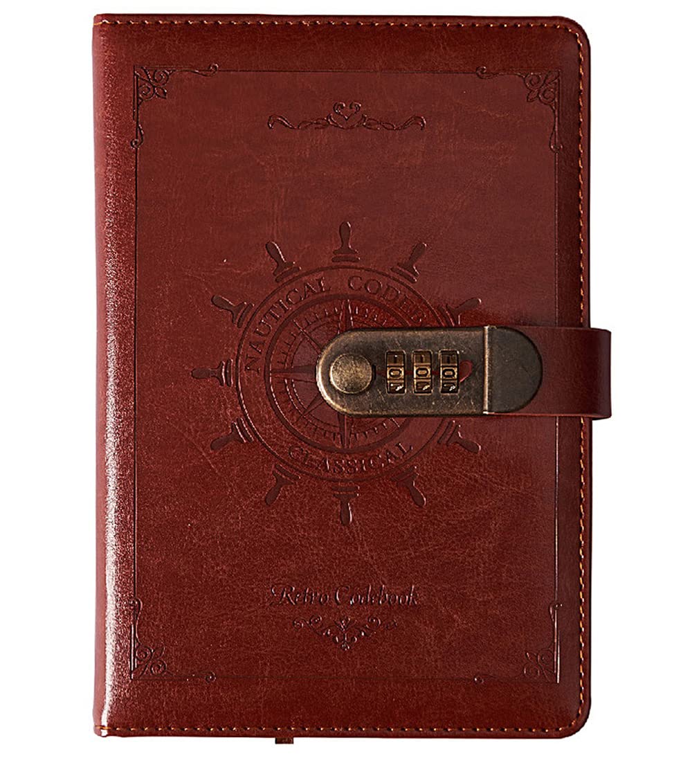 NectaRoy A5 Vintage Lockable Journal with Rudder Design, 120 Sheets Secret Notebook Travel Diary, PU Leather Writing Notepad with Pen Holder&Card Slots, Personal Sketchbook Birthday Gift, 210x145mm