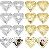 AHANDMAKER 12Pcs 2 Colors Heart Locket Pendants Hearts Photo Frame Charms Brass Love Wedding Photo Charms for DIY Memorial Graduation Valentine's Birthday 29x29x7mm (Golden, Stainless Steel Color)