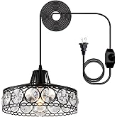 KAERDI Plug in Crystal Swag Pendant Light Hanging Lights with Plug in Cord | Chandelier Light Fixture with 15Ft Long Cord and Switch Hanging Lamp for Kitchen Island Dining Room Bedroom ,Black D11.42