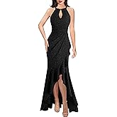 VFSHOW Womens Sexy Halter Neck Formal Cutout Ruffle Slit Ruched Prom Maxi Dress Wedding Guest HI-LO Mermaid Evening Gown