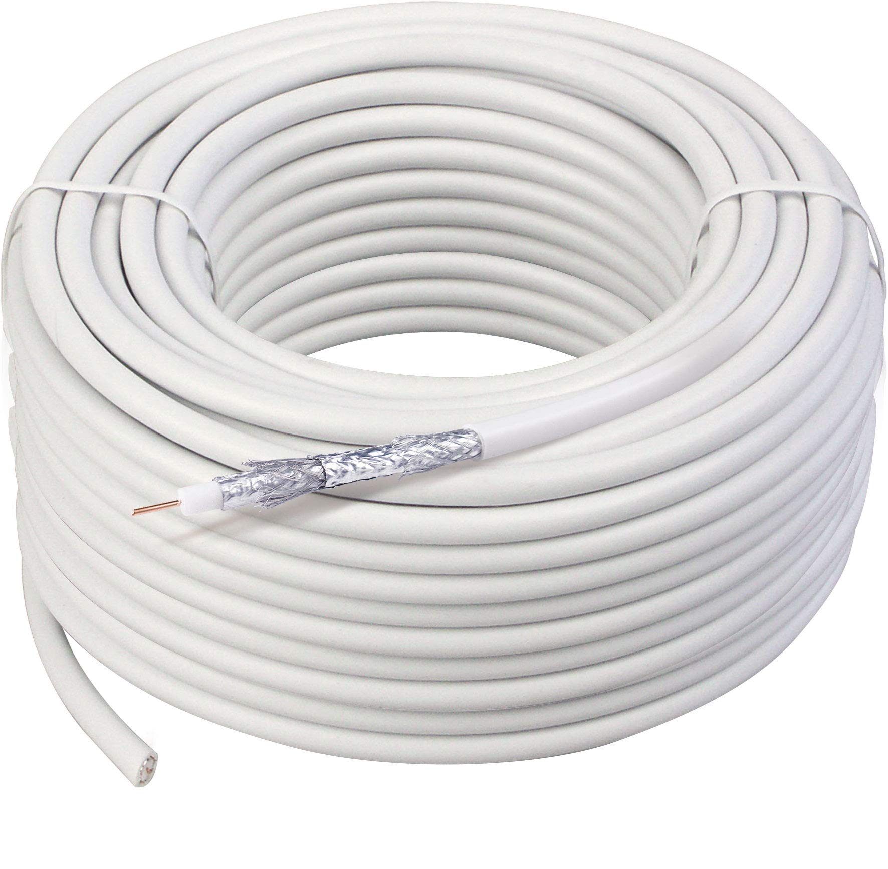 SCHWAIGER -KOX11550 052- SAT Coaxial Cable 50 m / 115 dB/High Shielding Rate / 4x Shielded/Satellite Cable/Unconvected / 7.3 mm/White