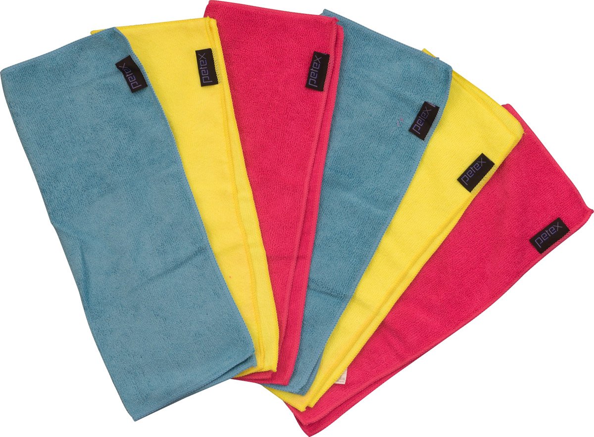 Unbekannt Petex 432260 Microfibre Cloth Pack of 6, aproximate size 16 Inch x 12 Inch Red, Yellow, 2 x Blue