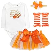 Baby Girl Holiday Outfit 4-Piece Set – Long Sleeve Bodysuit, Pants, Tutu Skirt & Headband – Halloween, Thanksgiving
