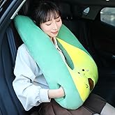 MissSoul Kids Travel Pillow for Car Seat with Hand Muff, Cartoon Neck & Headrest Seat Belt Pillow for Car Road Trips Long-Distance Travel Sleeping Pillow for Adults and Children, Avocado