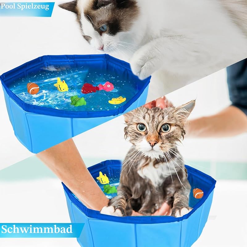 Katzen Pool 30x10cm Faltbare Katzenpool mit 6 Fischen Wasser Spielzeug Faltbarer Pool Interaktives Wasserspielzeug Katze Spielzeug für gelangweilte Indoor Katzen
