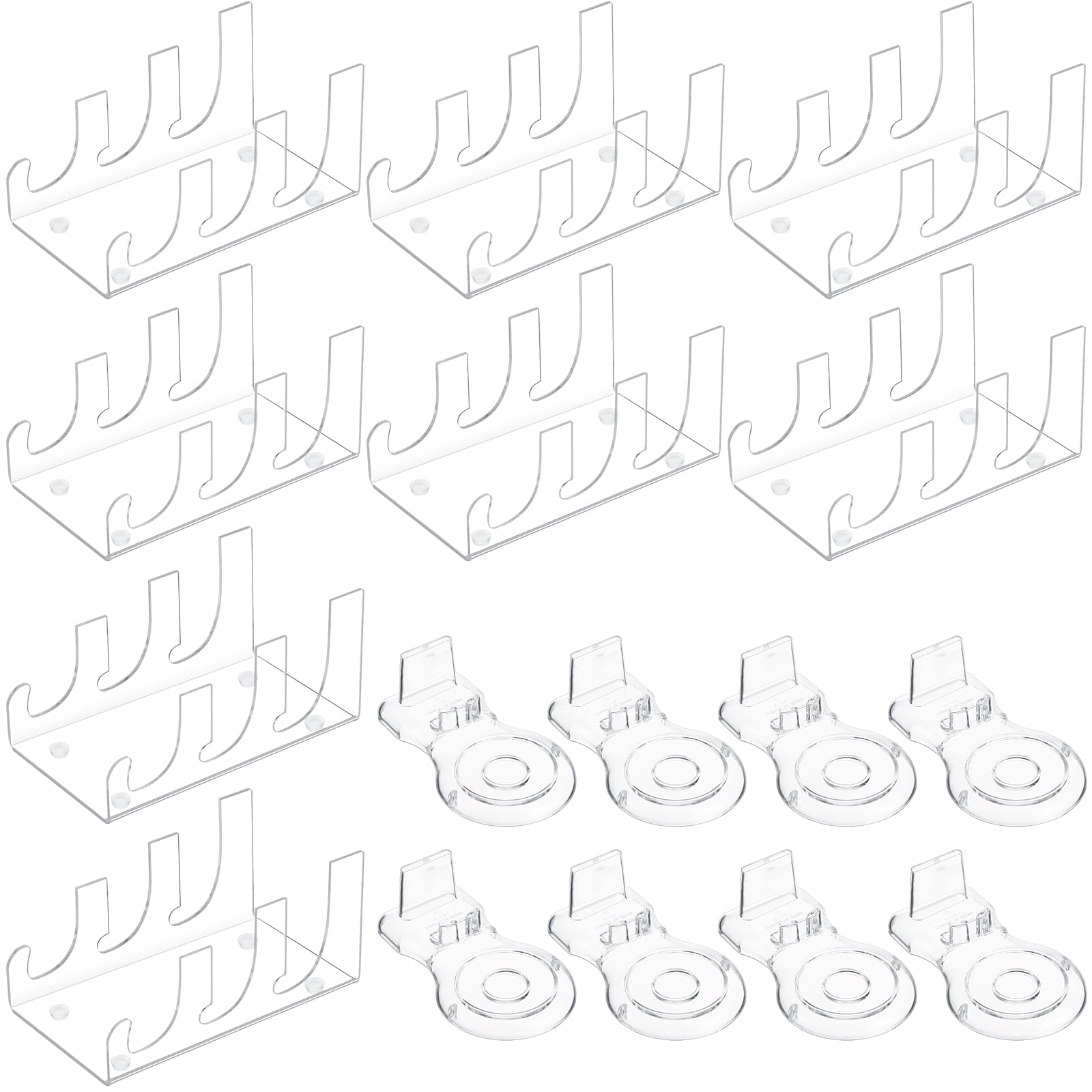 Photo 1 of *** MINOR DAMAGE***RattanView 16 pack Acrylic China Dinnerware Display Stand 8 Pcs 3 Tiers Clear Plate Dish Platters Setting Holder and 8 Pcs Tea Cup Saucer Stand for Kitchenware Tableware Display Organizer