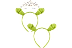 Eybila 3Pcs Green Ogre Ears Headband Crown Costume Party Accessories Halloween Monster Cosplay Headwear for Adult