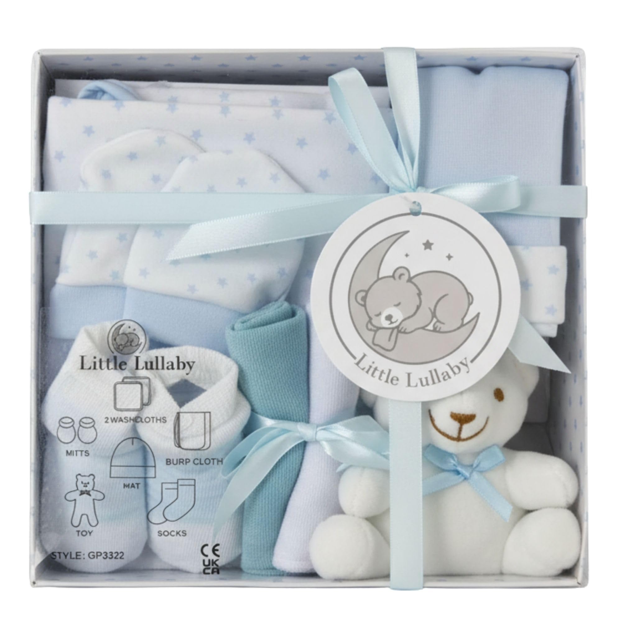 Little Lullaby Newborn 7 Piece Luxury Boxed Baby Gift Set (0-3 Months) Newborn Baby Essentials & Newborn Baby Boy Gifts, Baby Shower Gifts Available in Blue & Pink (Blue)