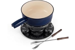Swissmar Lugano Cast Iron Cheese Fondue Set, 9-Piece, 2 QT / 2 L - Ideal for Melting Cheese, Chocolates, Caramel, & More - Pe