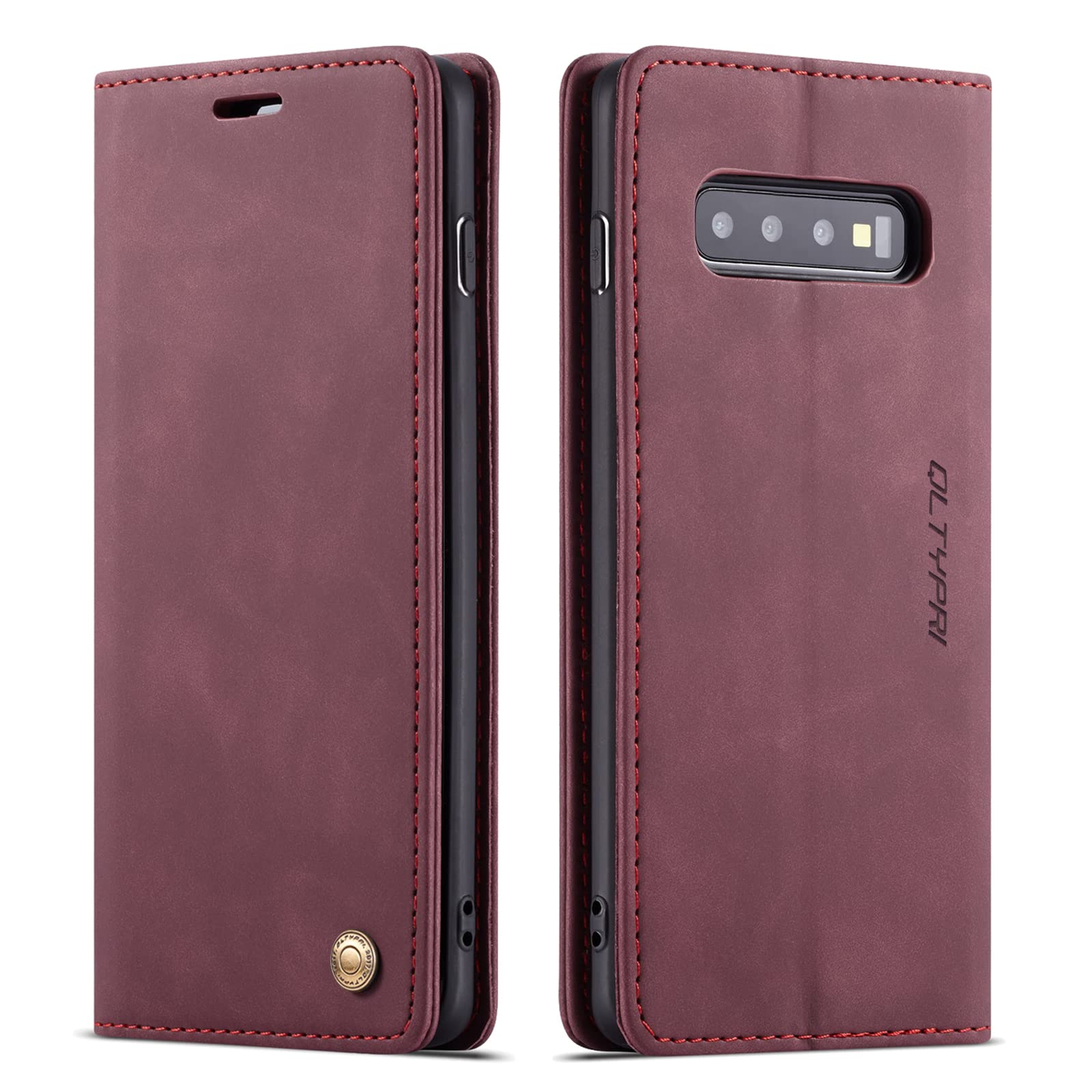 QLTYPRI Case for Samsung Galaxy S10 Plus, Vintage PU Leather Wallet Case Card Slot Kickstand Magnetic Closure Shockproof Flip Folio Case Cover for Samsung Galaxy S10 Plus - Red