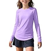 Auranso Girls Long Sleeve Athletic Shirts Quick Dry Lightweight Kids Curved Workout Tops Yoga Gym Tees Active Sport Clothes