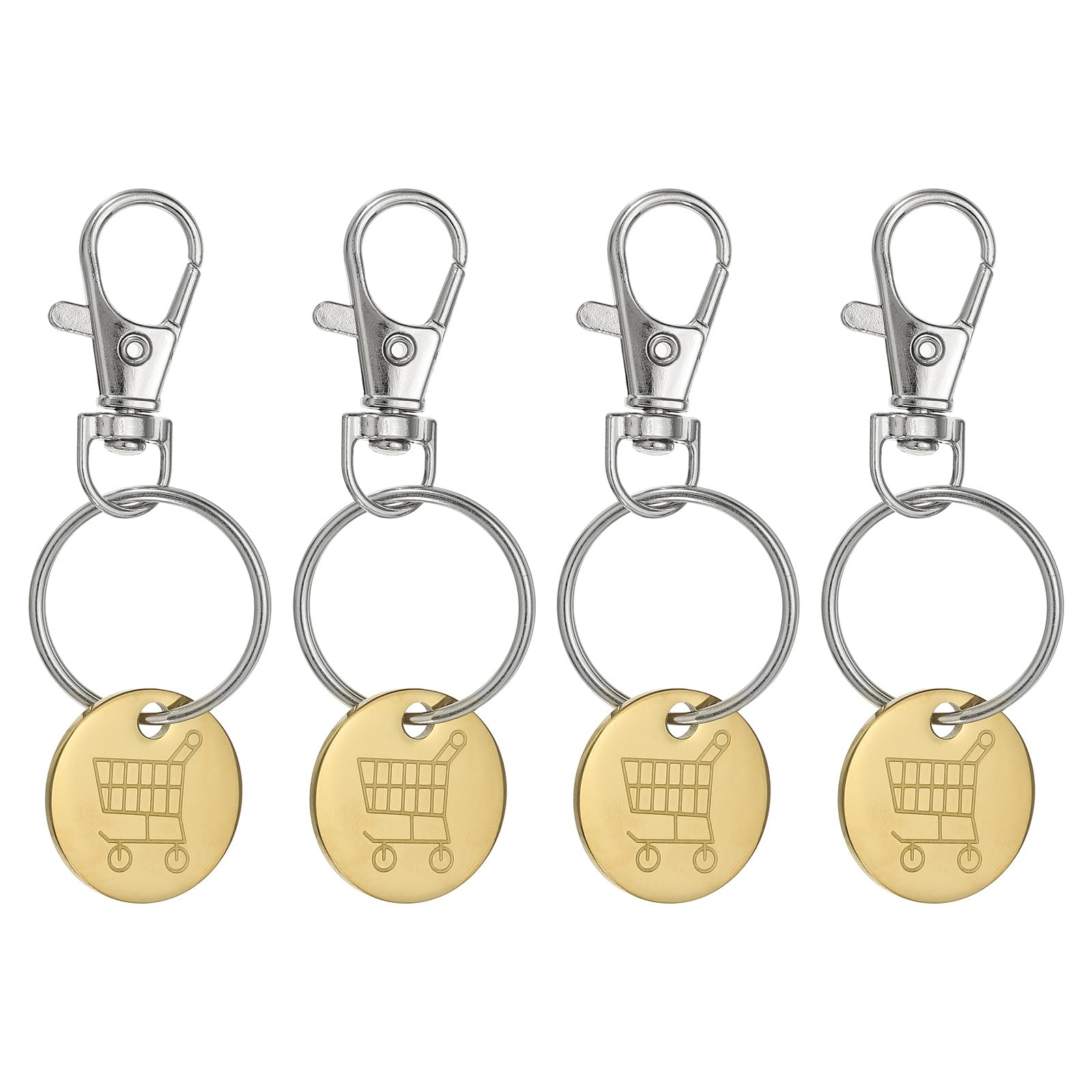 PATIKIL Shopping Trolley Token Key Ring, 4 Pack Stainless Steel Grocery Cart Remover Coin Keychain Unlock Release Key for Meters, Change, Gold Tone