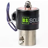 U.S. Solid 3/8 in Stainless Steel Electric Solenoid Valve, DC 12 V, Normally Closed, FKM Seal, 0.6 Cv, Semi-Direct, for Water Air Gas and Fuel