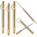 3 Pcs Portable Titanium Toothpicks Pocket Toothpick Metal Toothpick Holder Brass Color Reusable Toothpick for Outdoor…