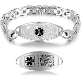 Upgraded QR Code Medical ID Bracelets for Women Medical Alert Bracelet | Sterling Silver 7'' ~9'' Chain Link - More Space Save &amp; Change Emergency Med Info