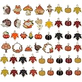 WOCRAFT 50pcs Enamel Fall Charms for Jewelry Making - Thanksgiving Turkey Pumpkin Maple Leaf Crafts DIY Necklace Bracelet Keychain Kit