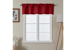 Lecloud Christmas Red Valances for Windows 1 Piece, Faux Linen Textured Short Kitchen Curtains, Window Valance Small Curtain for Bedroom Living Room Bathroom with Dual Rod Pocket, 60" W x 14" L