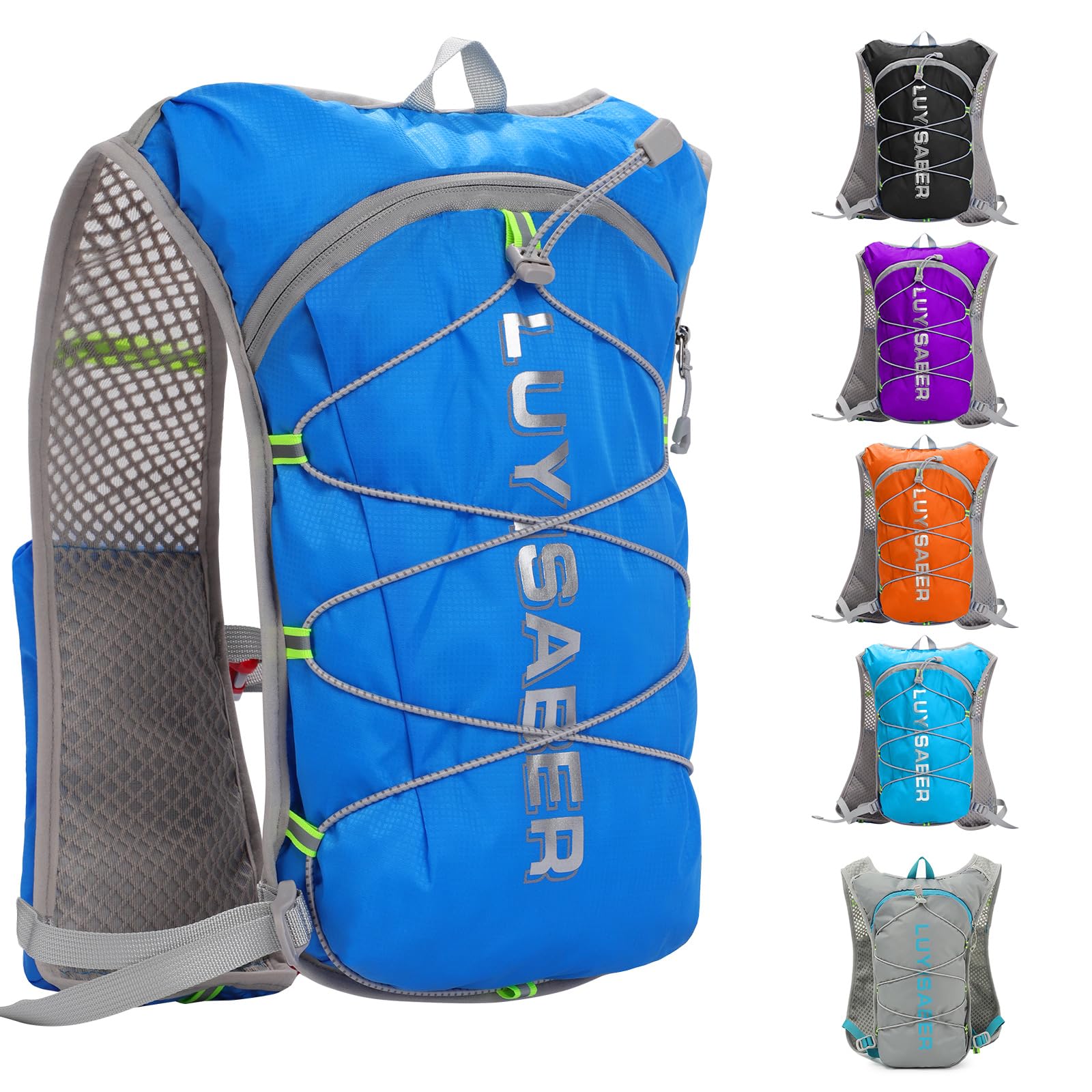 Running Hydration Vest Backpack, Lightweight Adjust Chest Straps Water Daypack Compatible with 2L Water Bladder, Breathable Reflective Hydrating Pack for Women Men Hiking Cycling Climbing Marathon